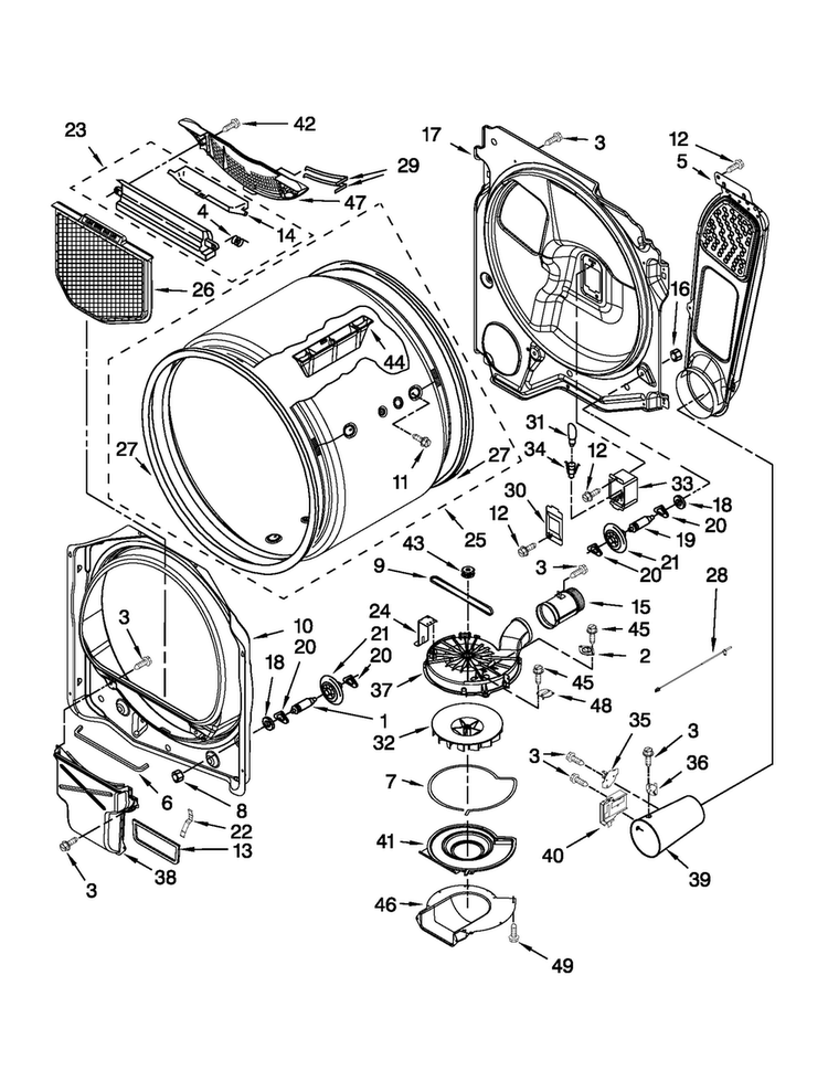 Bulkhead Parts Diagram and Parts List for MGDB750YW1  Maytag Dryer