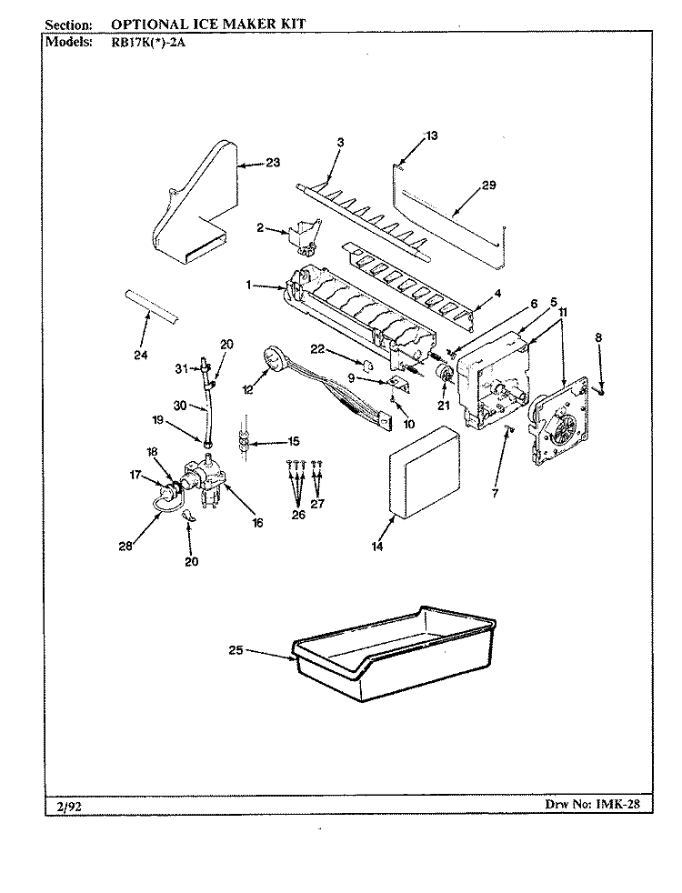 OPTIONAL ICE MAKER KIT Diagram and Parts List for RB17KA-2A BG31C Admiral Refrigerator