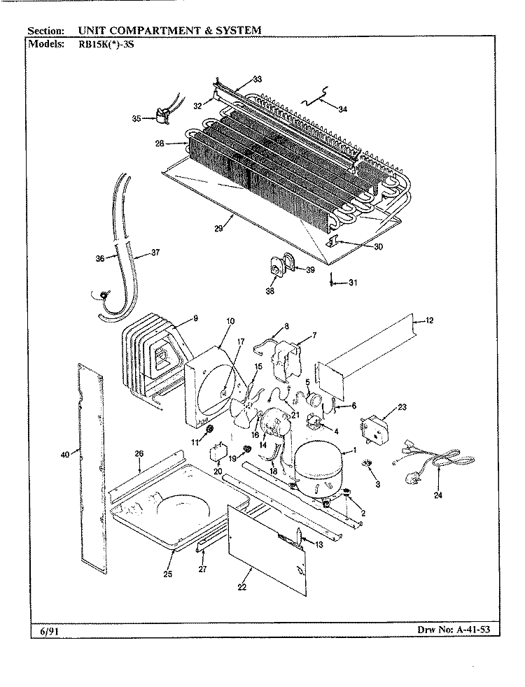 UNIT COMPARTMENT & SYSTEM Diagram and Parts List for RB15KA-3S BF20A Amana Refrigerator