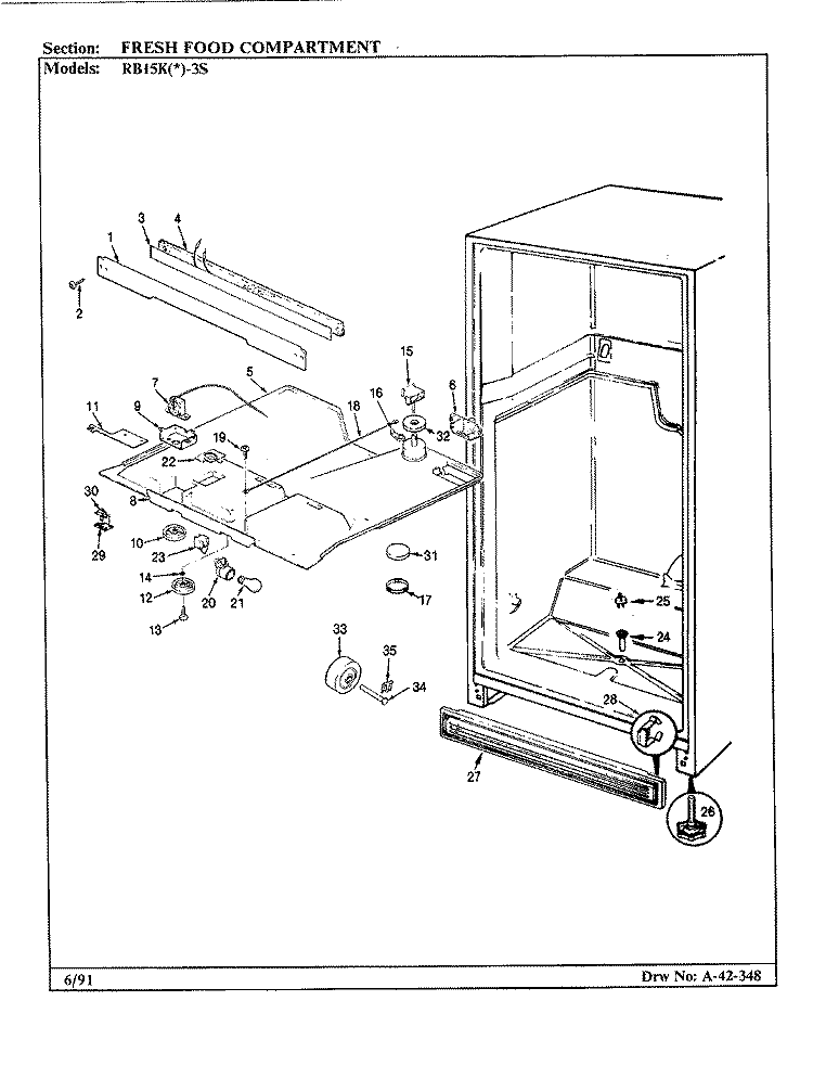 FRESH FOOD COMPARTMENT Diagram and Parts List for RB15KA-3S BF20A Amana Refrigerator