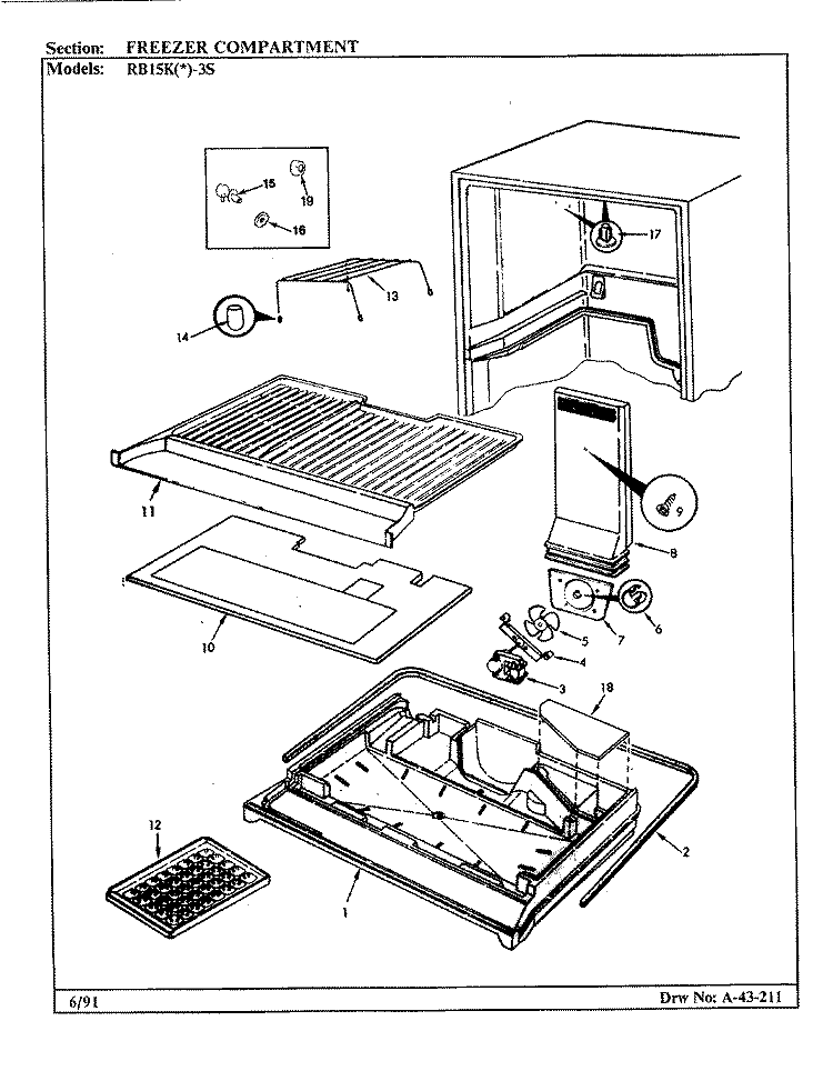 FREEZER COMPARTMENT Diagram and Parts List for RB15KA-3S BF20A Amana Refrigerator