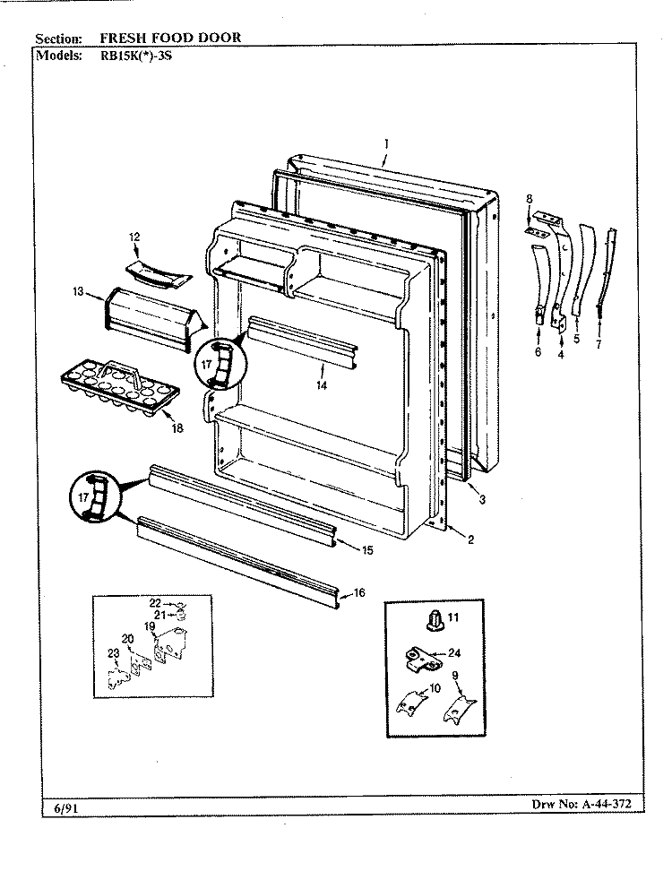 FRESH FOOD DOOR Diagram and Parts List for RB15KA-3S BF20A Amana Refrigerator