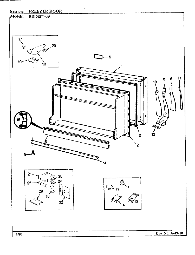 FREEZER DOOR Diagram and Parts List for RB15KA-3S BF20A Amana Refrigerator