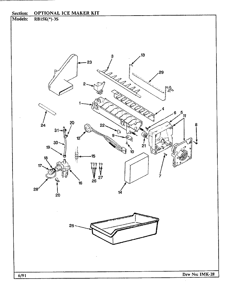OPTIONAL ICE MAKER KIT Diagram and Parts List for RB15KA-3S BF20A Amana Refrigerator