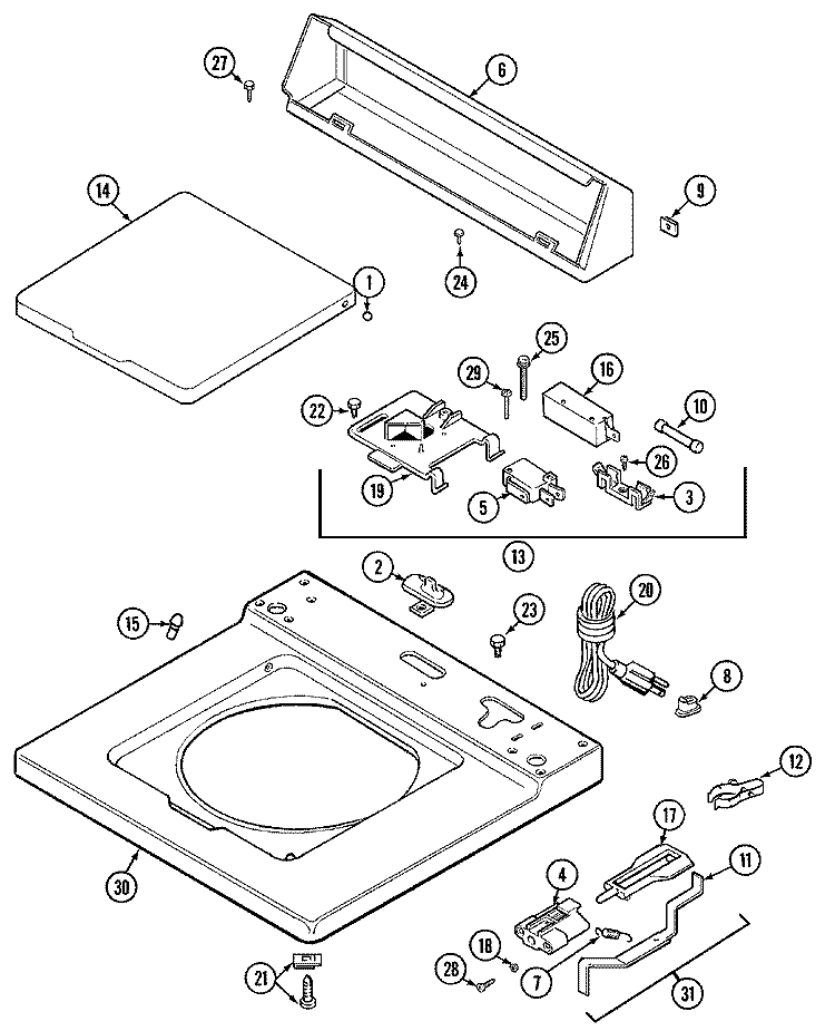 TOP Diagram and Parts List for LAT7304GGE  International Washer