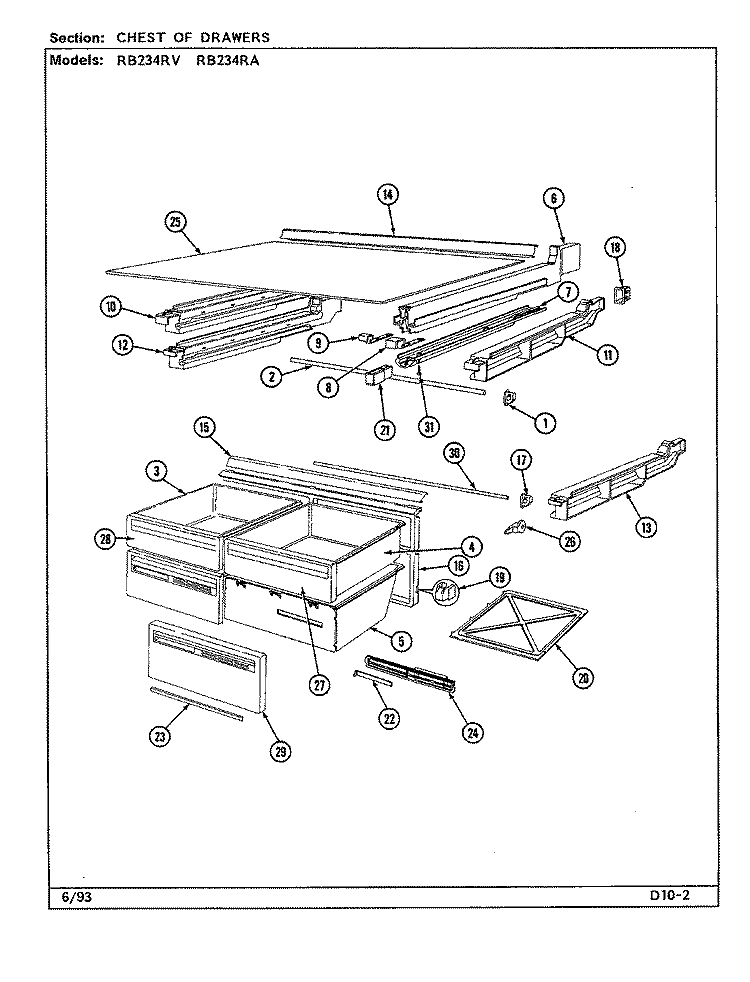 CHEST OF DRAWERS Diagram and Parts List for RB234RA DD94A Magic Chef Refrigerator