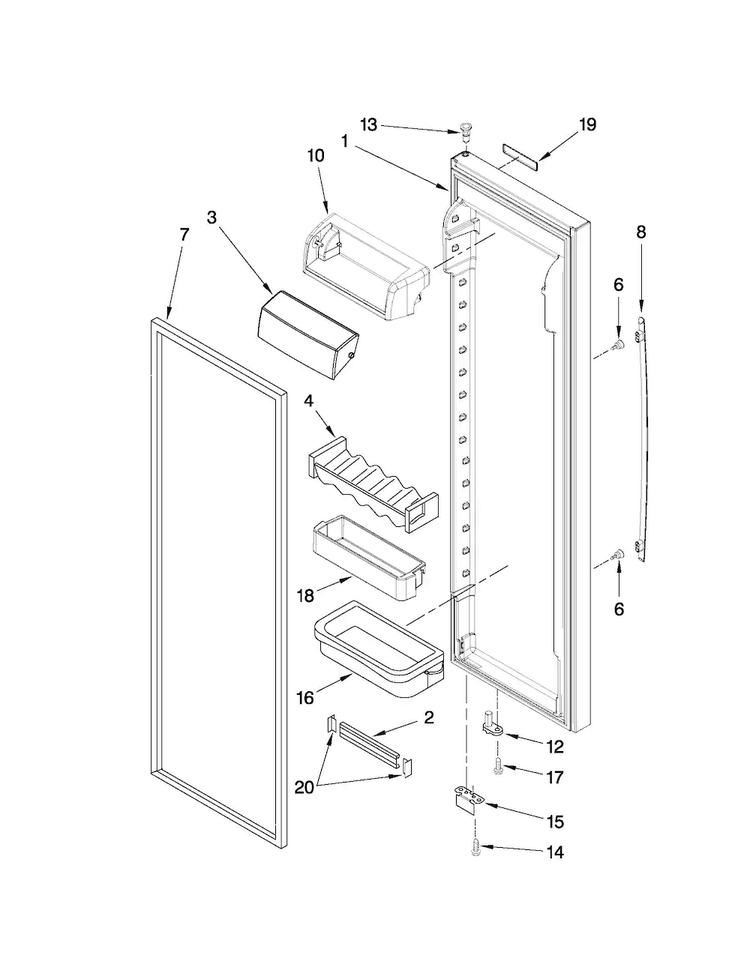 Refrigerator Door Parts Diagram and Parts List for JCD2395WES02  Jenn-Air Refrigerator