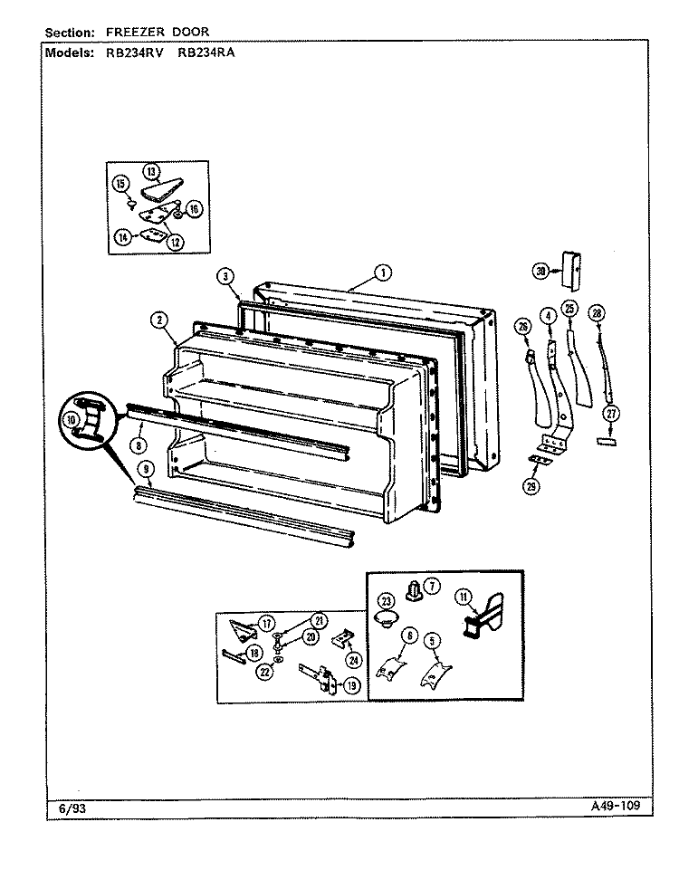 FREEZER DOOR Diagram and Parts List for RB234RA DD94A Magic Chef Refrigerator