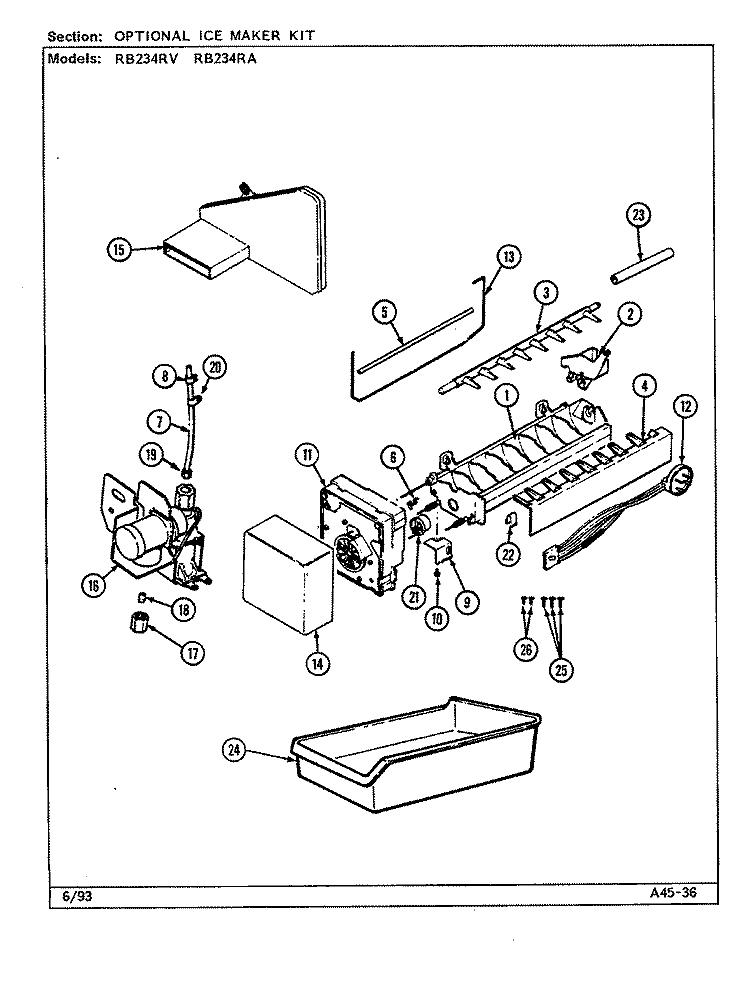 OPTIONAL ICE MAKER KIT Diagram and Parts List for RB234RA DD94A Magic Chef Refrigerator