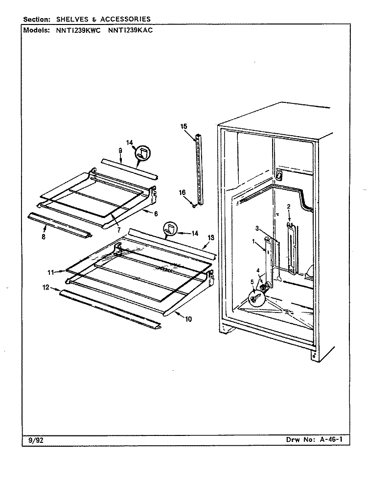 SHELVES & ACCESSORIES Diagram and Parts List for NNTI239KAC CC92A Admiral Refrigerator