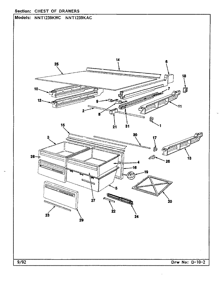 CHEST OF DRAWERS Diagram and Parts List for NNTI239KAC CC92A Admiral Refrigerator