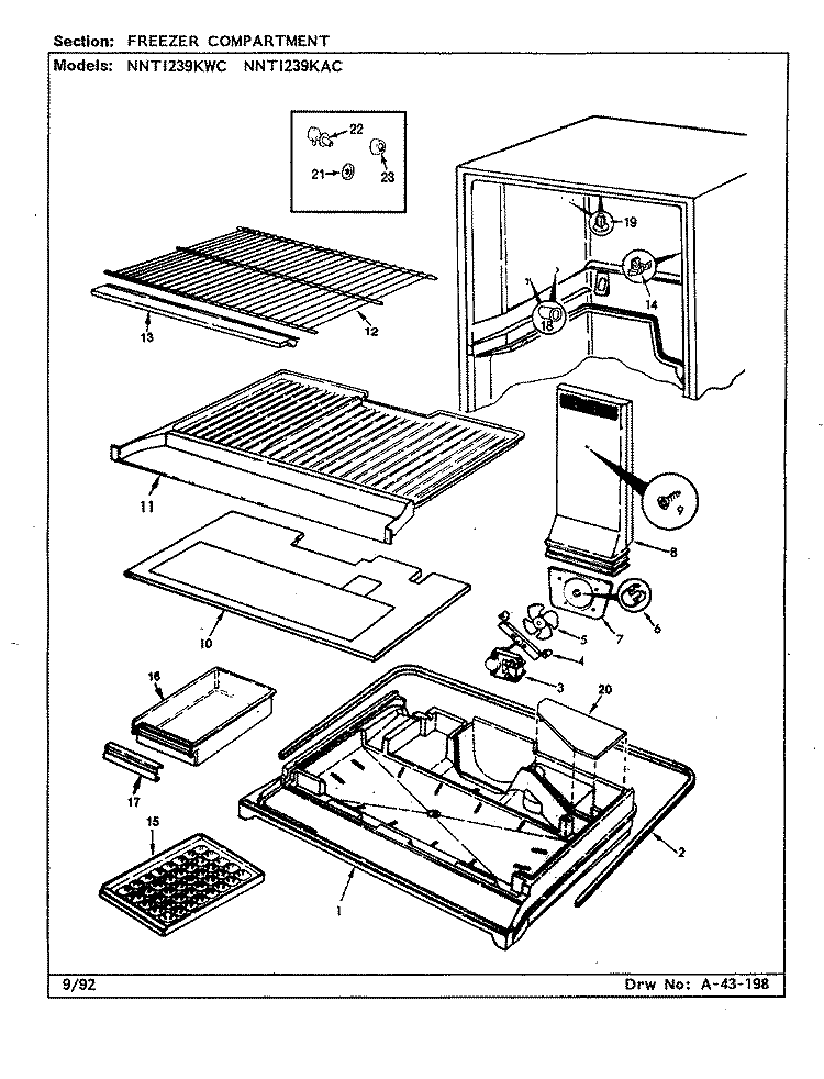 FREEZER COMPARTMENT Diagram and Parts List for NNTI239KAC CC92A Admiral Refrigerator