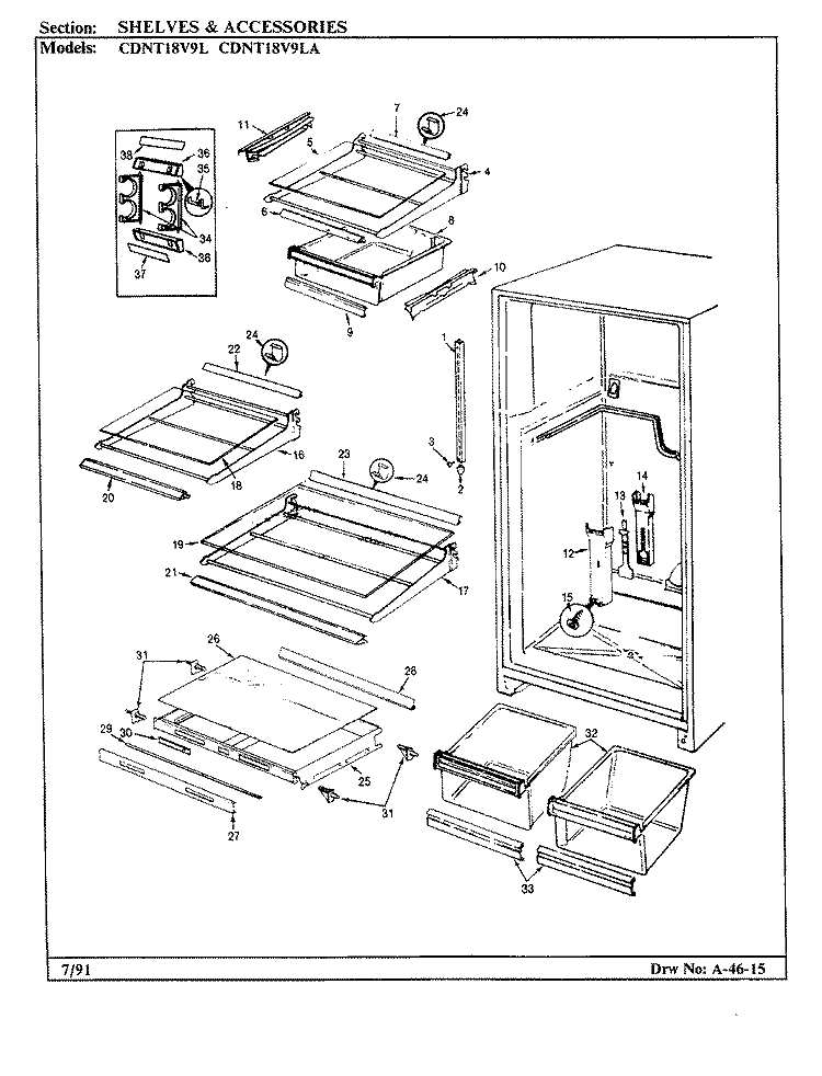 SHELVES & ACCESSORIES Diagram and Parts List for CDNT18V9L BC45A Admiral Refrigerator