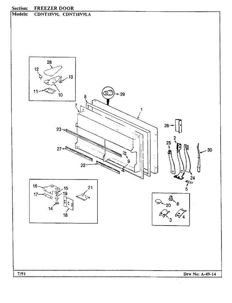FREEZER DOOR Diagram and Parts List for CDNT18V9LA BC49A Admiral Refrigerator
