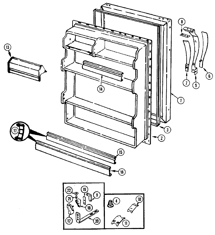 FRESH FOOD DOOR Diagram and Parts List for RB150RA  Magic Chef Refrigerator