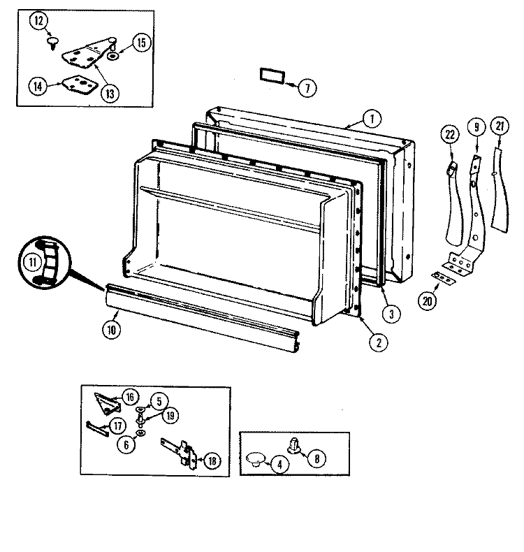 FREEZER DOOR Diagram and Parts List for RB150RA  Magic Chef Refrigerator