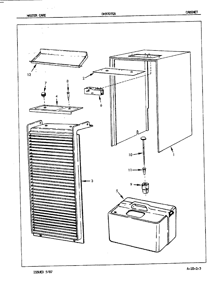 CABINET Diagram and Parts List for DH37D7GA- 5F45B Maytag Dehumidifier