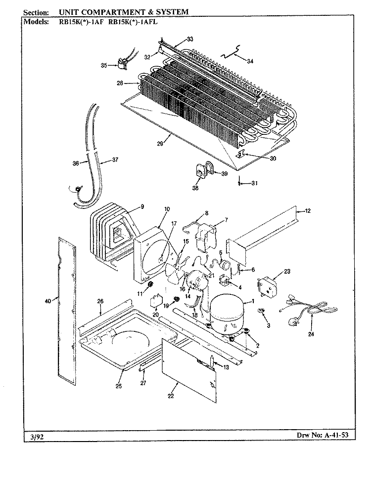 UNIT COMPARTMENT & SYSTEM Diagram and Parts List for RB15KN-1AFL BG12C Magic Chef Refrigerator