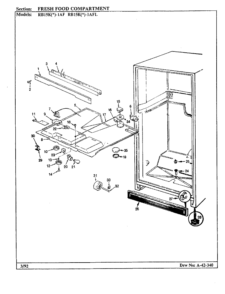 FRESH FOOD COMPARTMENT Diagram and Parts List for RB15KA-1AF BG11C Admiral Refrigerator