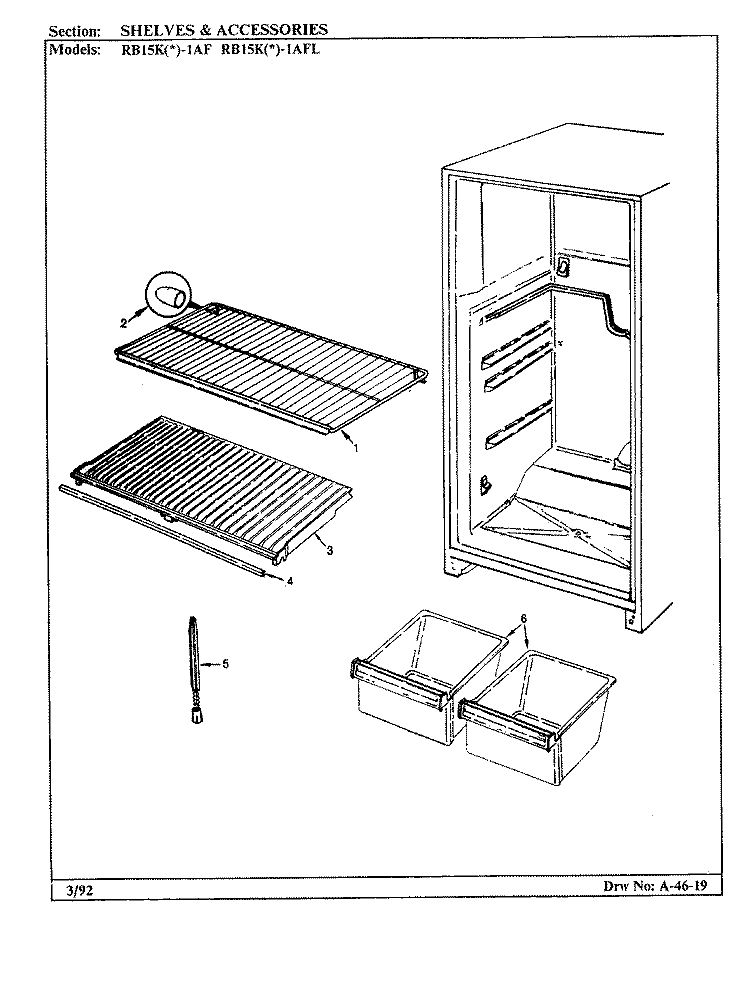 SHELVES & ACCESSORIES Diagram and Parts List for RB15KN-1AFL BG12C Magic Chef Refrigerator