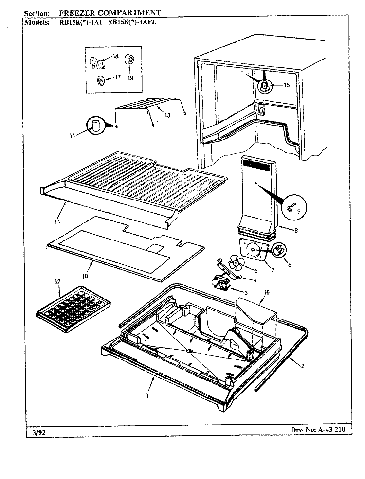 FREEZER COMPARTMENT Diagram and Parts List for RB15KN-1AFL BG12C Magic Chef Refrigerator