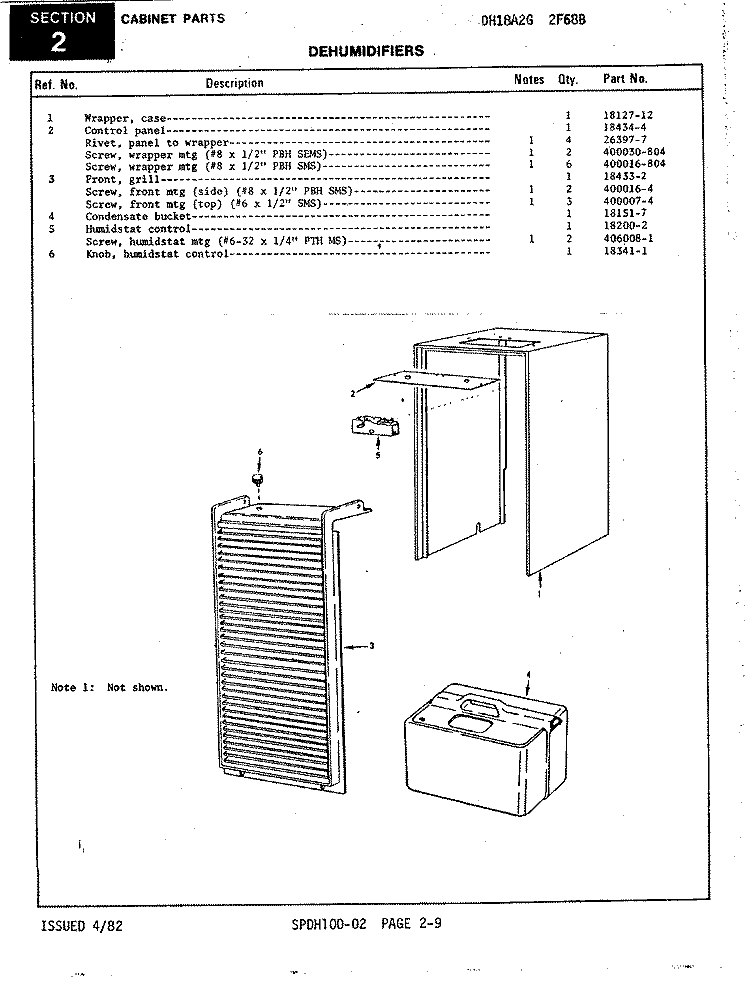 CABINET Diagram and Parts List for DH18A2G 2F68B Maytag Dehumidifier