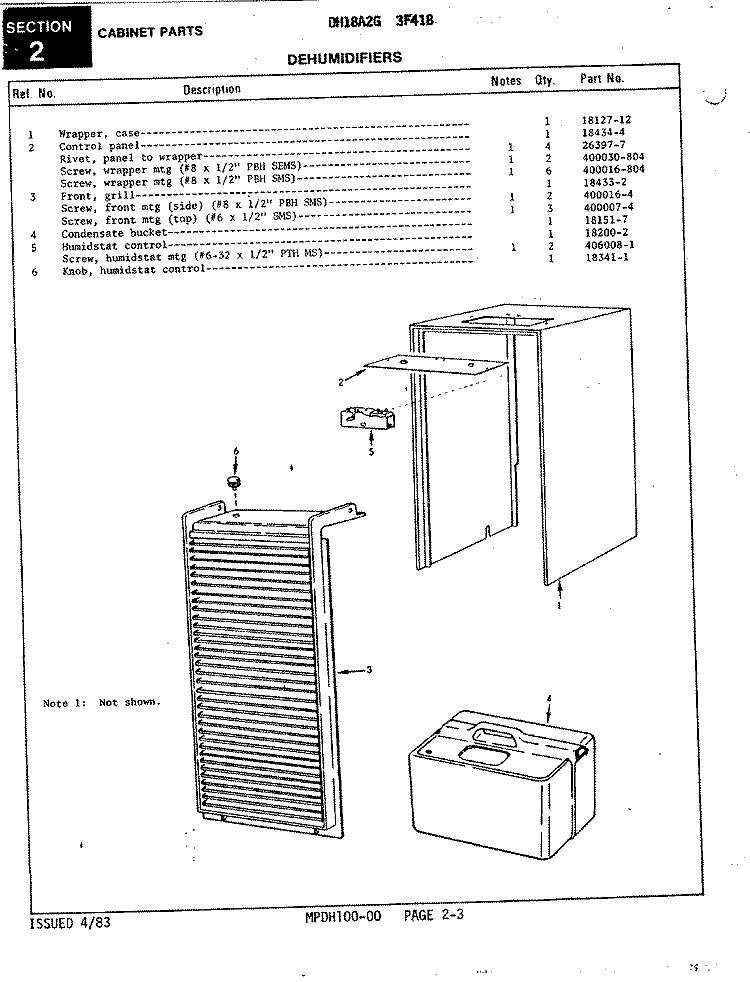 CABINET Diagram and Parts List for DH18A2G 3F41B Maytag Dehumidifier