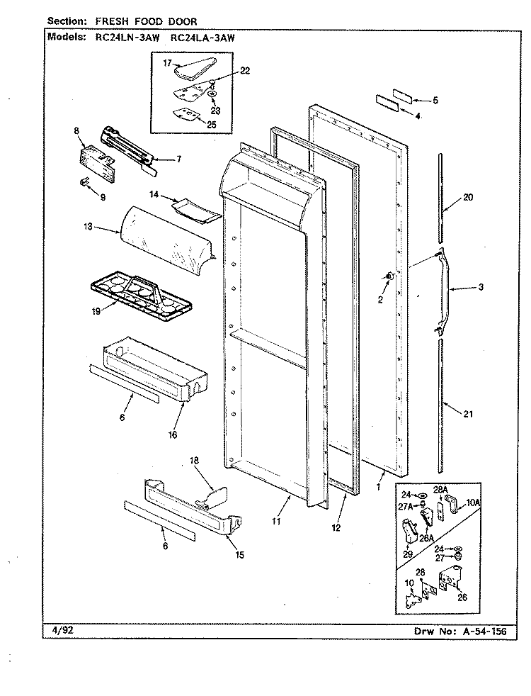 FRESH FOOD DOOR Diagram and Parts List for RC24LA-3AW BS82C Amana Refrigerator
