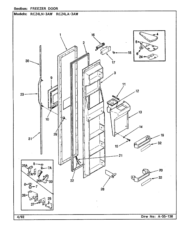 FREEZER DOOR Diagram and Parts List for RC24LA-3AW BS82C Amana Refrigerator
