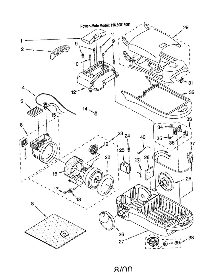 Vacuum Clenaer Diagram and Parts List for 11620813001  Kenmore Canister Vacuum