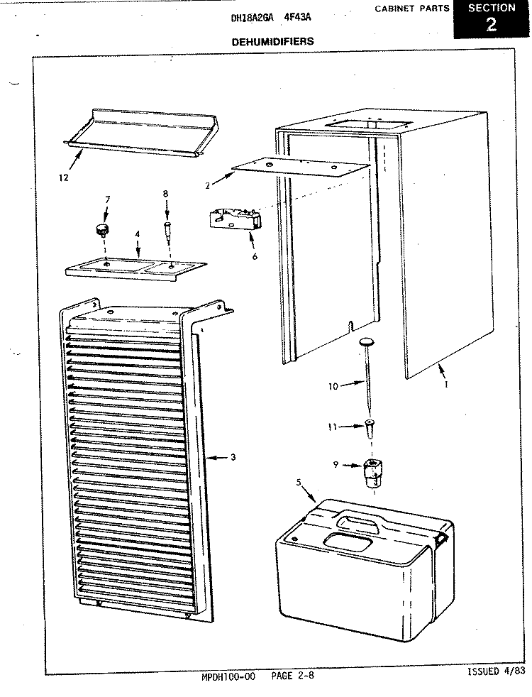 CABINET Diagram and Parts List for DH18A2GA- 4F43A Maytag Dehumidifier