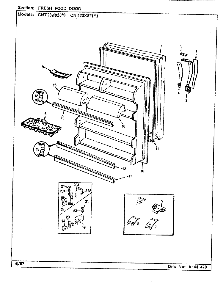 FRESH FOOD DOOR Diagram and Parts List for CNT23W82 BF92A Admiral Refrigerator
