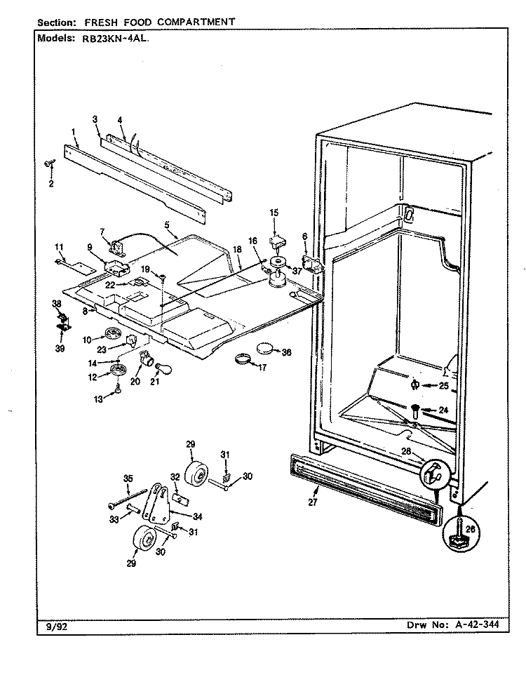 FRESH FOOD COMPARTMENT Diagram and Parts List for RB23KA-4AL CG99A Admiral Refrigerator