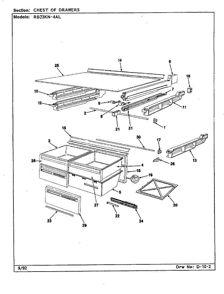 CHEST OF DRAWERS Diagram and Parts List for RB23KA-4AL CG99A Admiral Refrigerator