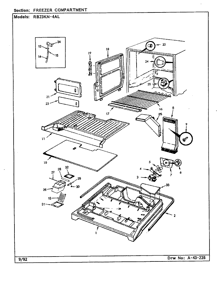 FREEZER COMPARTMENT Diagram and Parts List for RB23KA-4AL CG99A Admiral Refrigerator