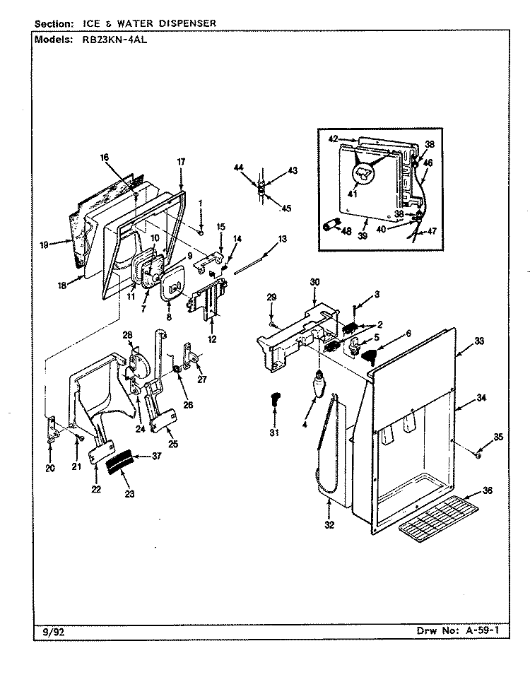 ICE & WATER DISPENSER Diagram and Parts List for RB23KA-4AL CG99A Admiral Refrigerator