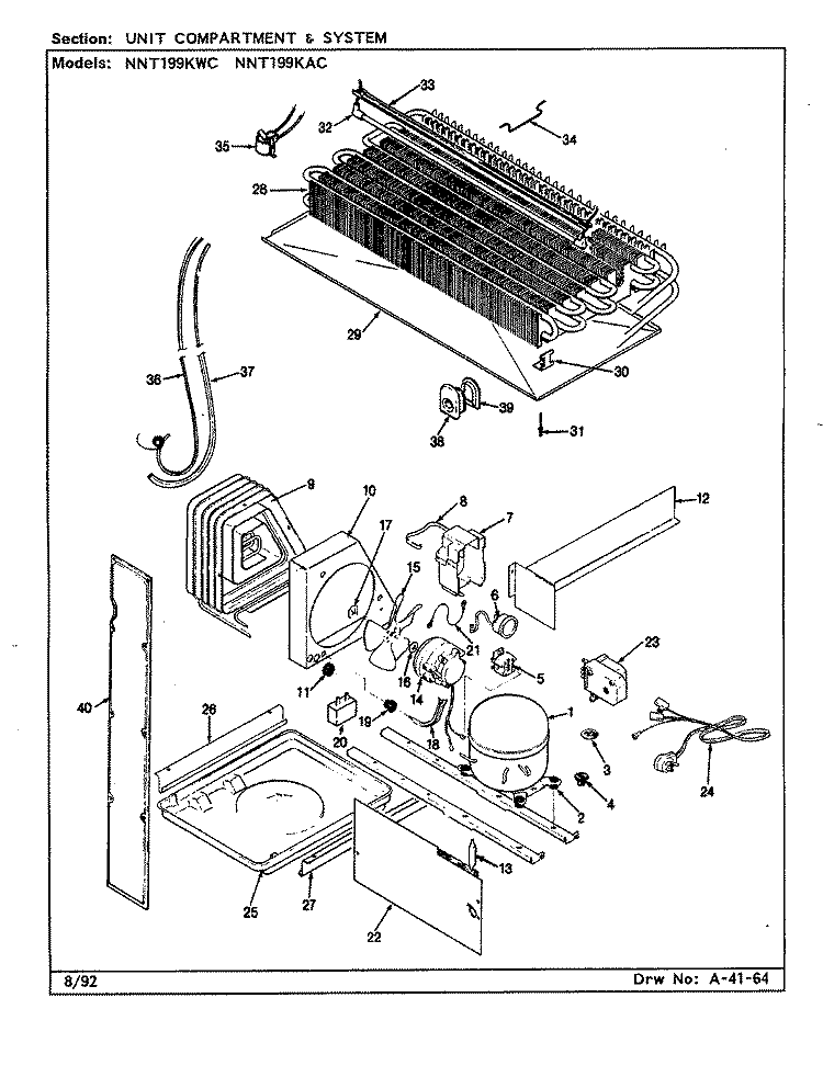 UNIT COMPARTMENT & SYSTEM Diagram and Parts List for NNT199KA CC69A Admiral Refrigerator