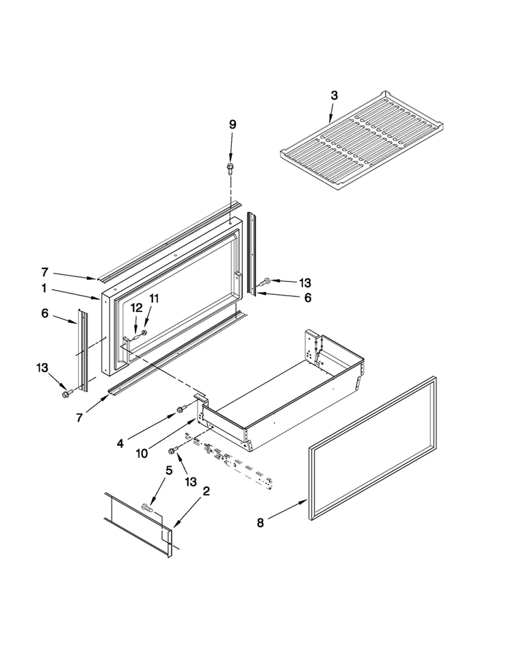Freezer Door And Basket Parts Diagram and Parts List for JB36NXFXLW01  Jenn-Air Refrigerator