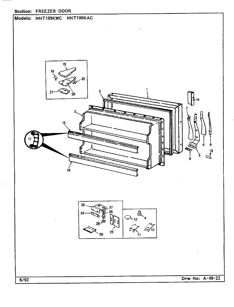 FREEZER DOOR Diagram and Parts List for NNT199KA CC69A Admiral Refrigerator
