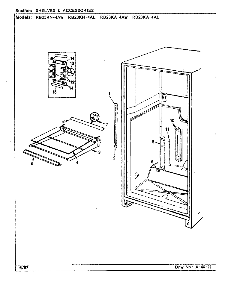 SHELVES & ACCESSORIES Diagram and Parts List for RB23KN-4AW BG97B Admiral Refrigerator