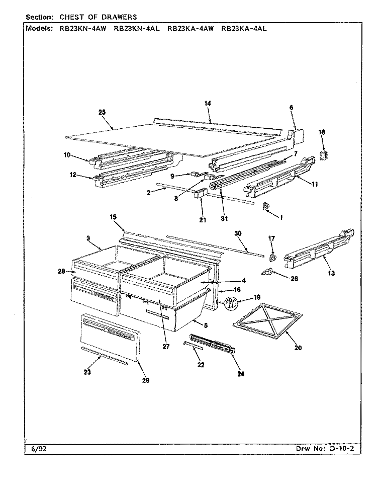 CHEST OF DRAWERS Diagram and Parts List for RB23KN-4AW BG97B Admiral Refrigerator