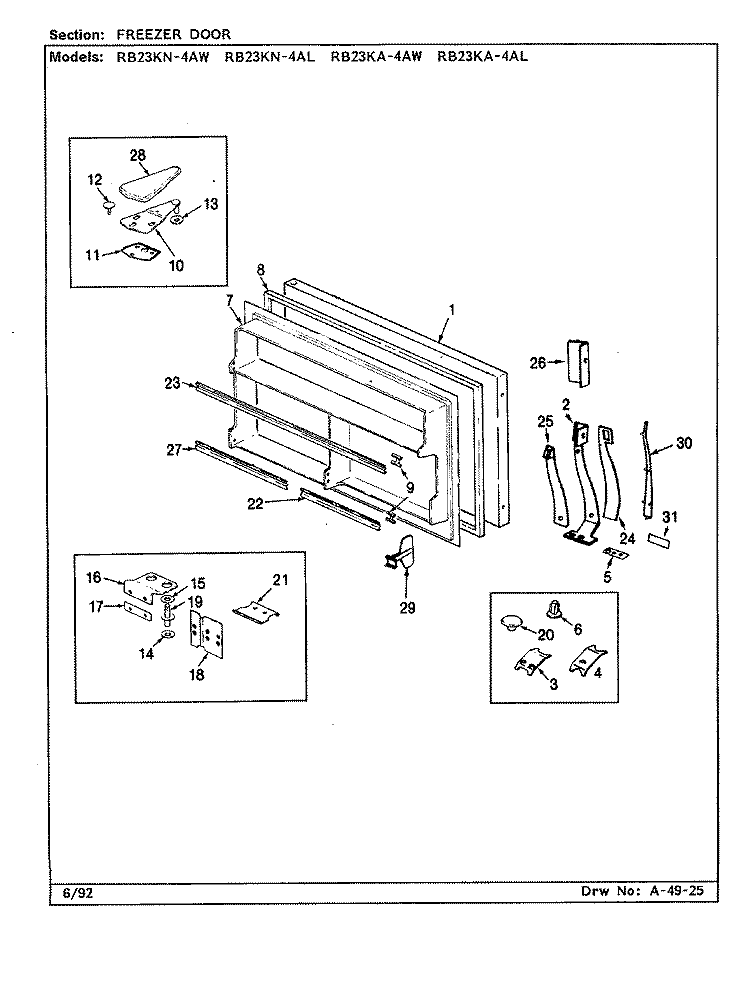 FREEZER DOOR Diagram and Parts List for RB23KA-4AW BG98B Admiral Refrigerator