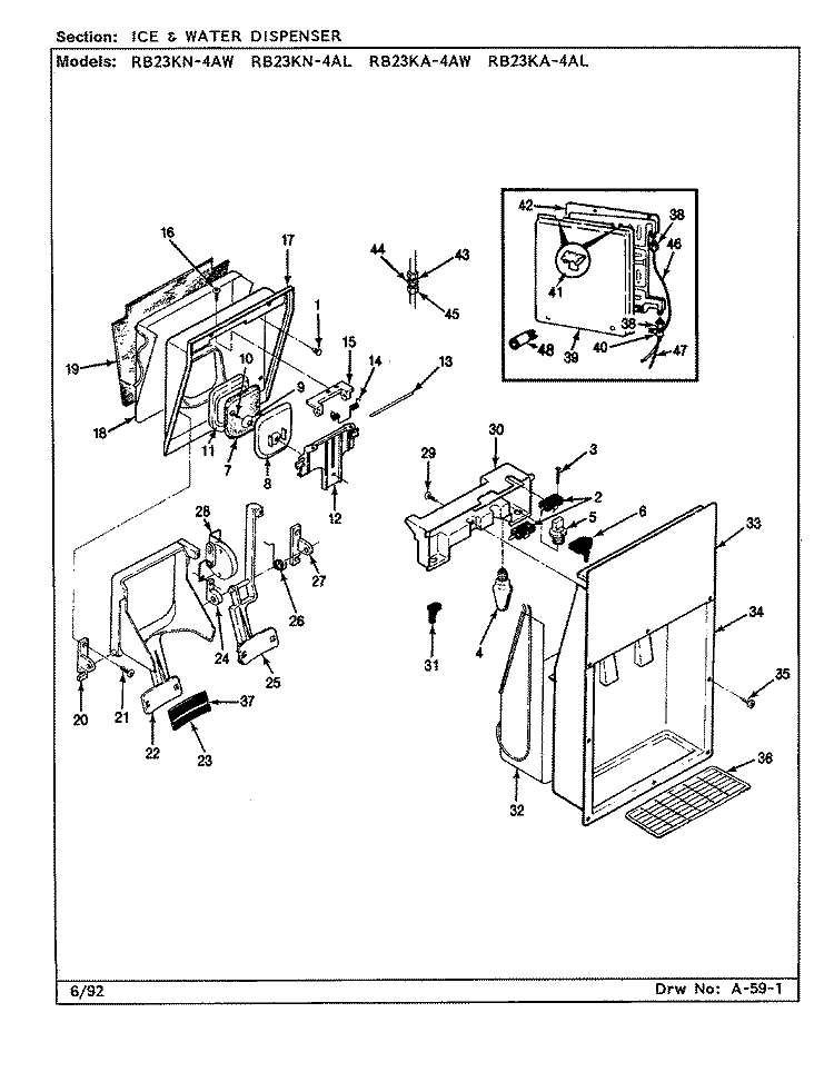 ICE & WATER DISPENSER Diagram and Parts List for RB23KN-4AW BG97B Admiral Refrigerator