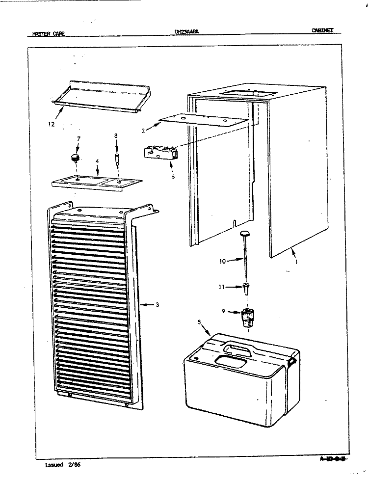 CABINET Diagram and Parts List for DH23A4GA 5F43A Maytag Dehumidifier