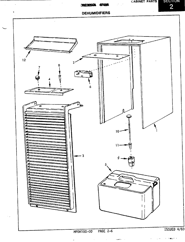 CABINET Diagram and Parts List for DH23D5GA- 4F48A Maytag Dehumidifier