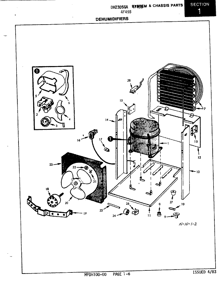 SYSTEM & CHASSIS Diagram and Parts List for DH23D5GA 4F49B Maytag Dehumidifier