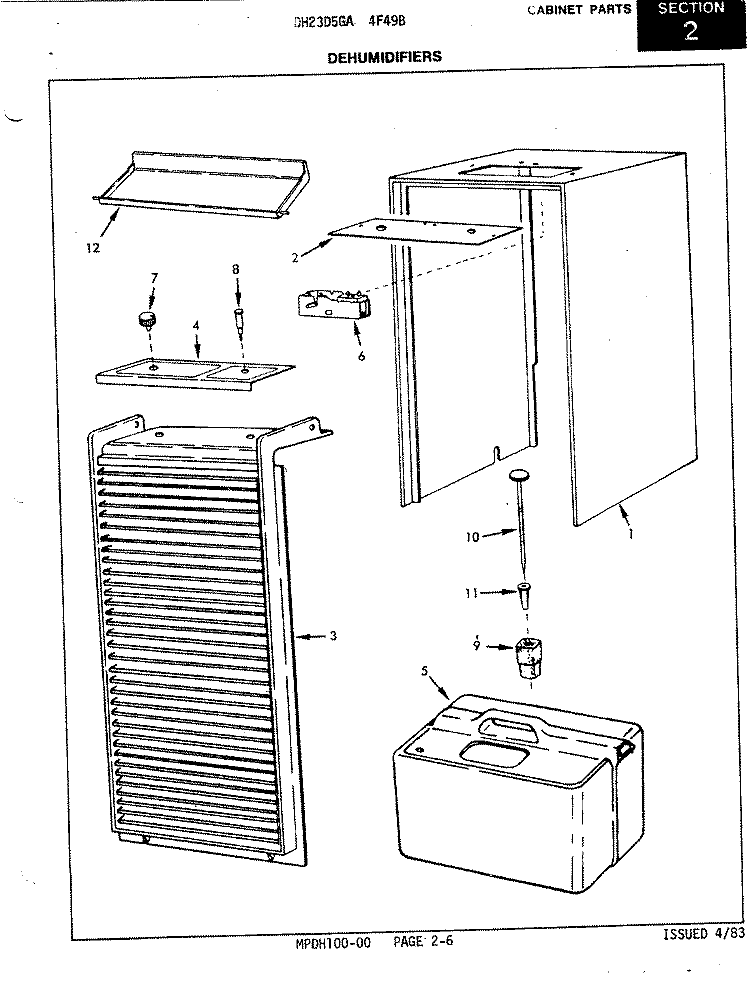 CABINET Diagram and Parts List for DH23D5GA 4F49B Maytag Dehumidifier
