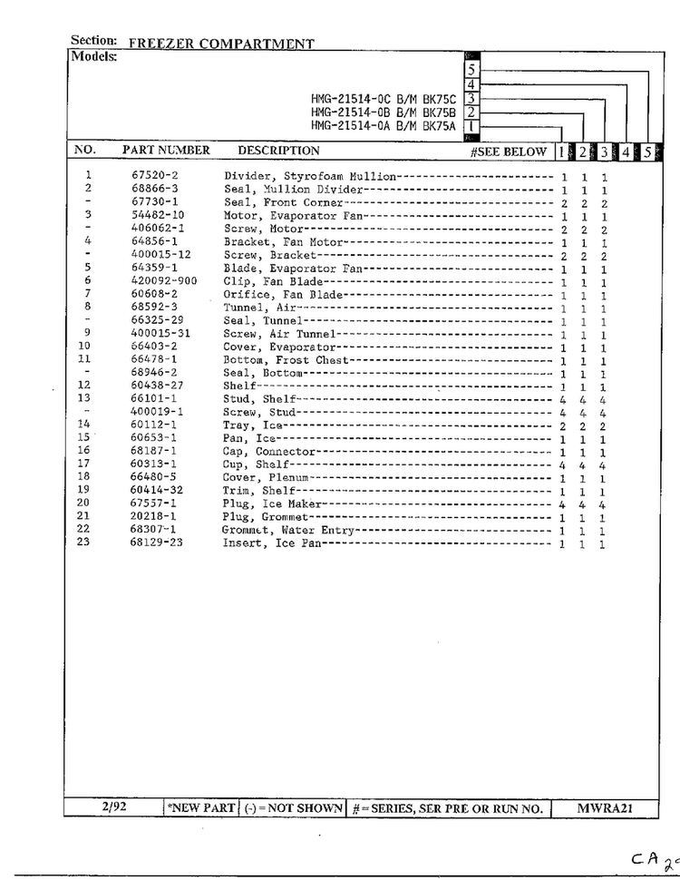 Freezer Compartment Page 2 Diagram and Parts List for 21514-0A  Admiral Refrigerator