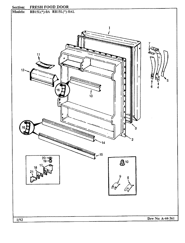 FRESH FOOD DOOR Diagram and Parts List for RB15LA-0A BG06E Amana Refrigerator