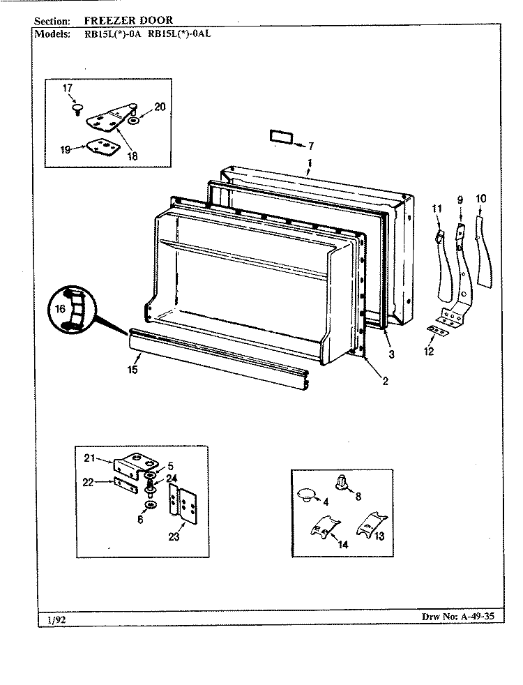 FREEZER DOOR Diagram and Parts List for RB15LA-0A BG06E Amana Refrigerator